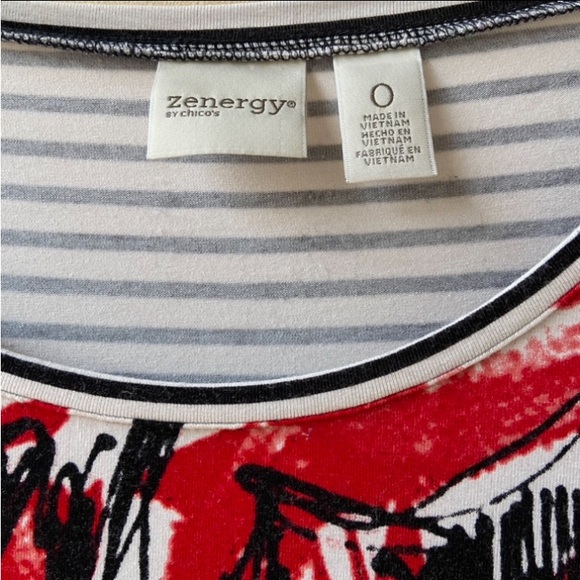 ZENERGY by CHICO’s Bonnie Mix Floral Print Tee Red, White & Black Size 0 - Picture 4 of 15